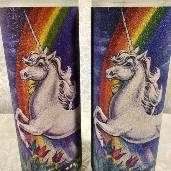 Vintage Unicorn Sugar Beaded Glass Pillar Candles - Set of 2 - Picture 5 of 7